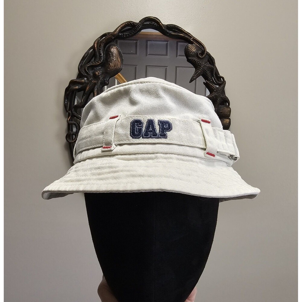 Vintage 2000 GAP Beige Bucket Hat Embroidered Logo Cotton Youth M Y2K Utility
